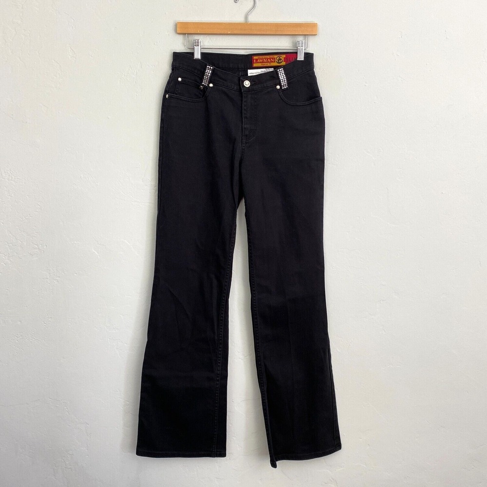 Lawman Western Jeans Women Size 5 Waist Sz 28 Black Slim Rhinestone